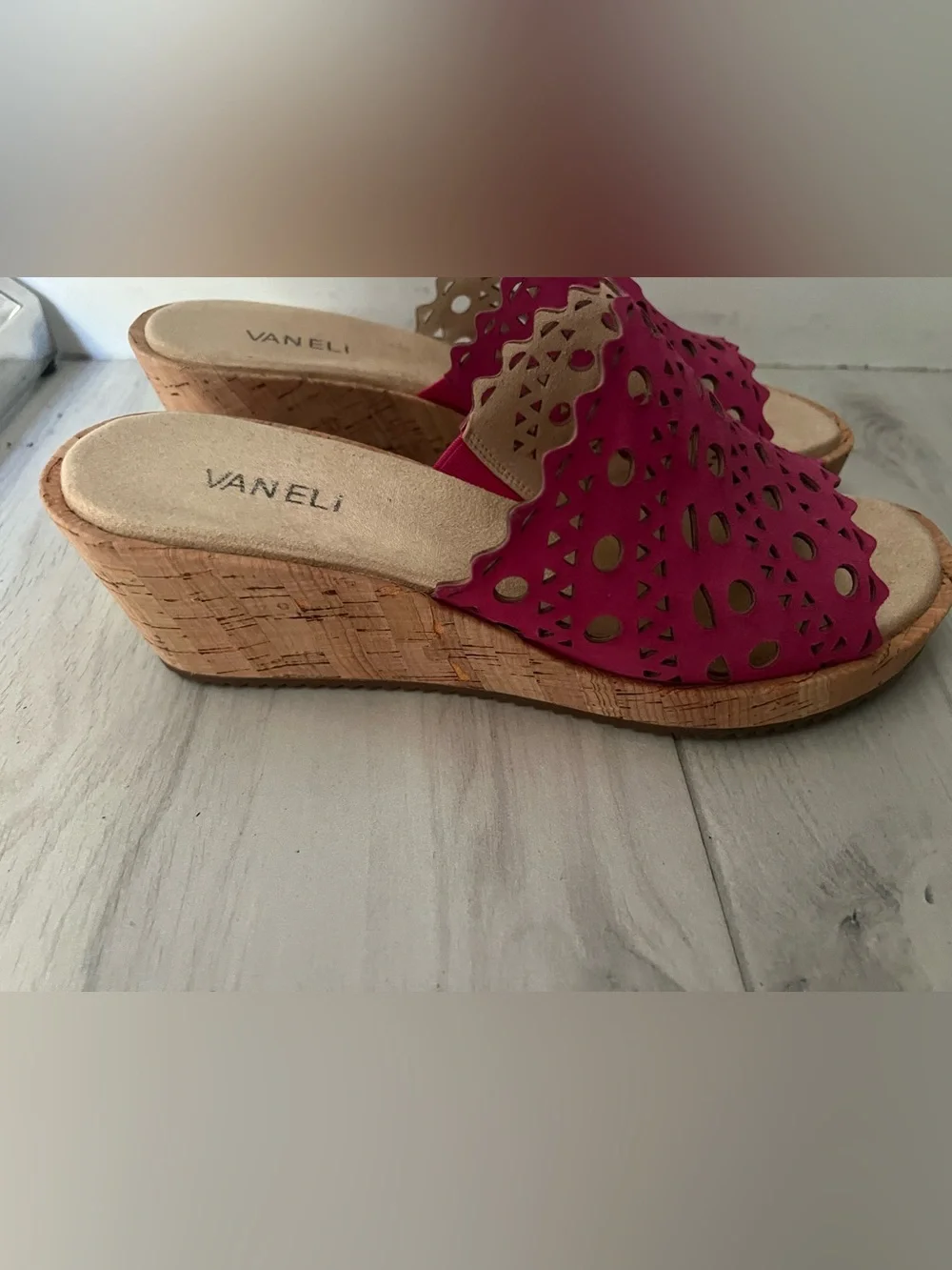 Vaneli Fuchsia Laser-Cut Slide wedge sandals - Picture 3 of 5